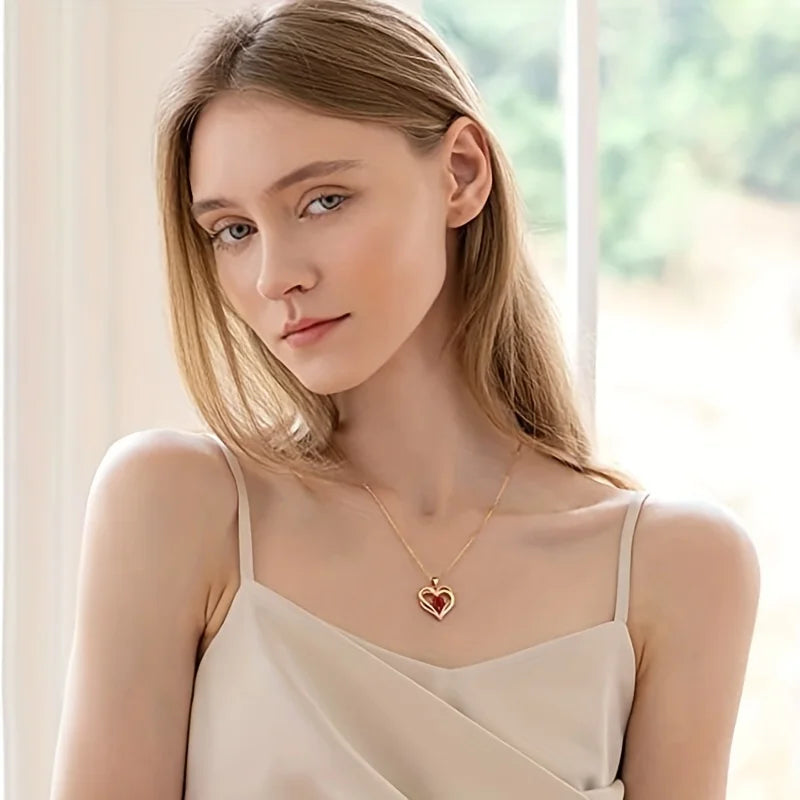Luxury Red Zirconia Pendant Necklace
