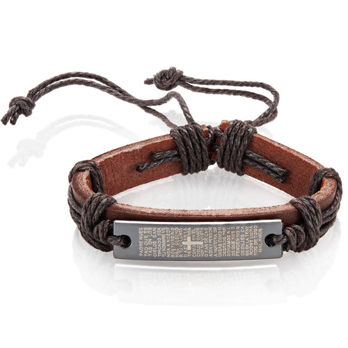 Spanish Lord's Prayer Adjustable Leather Bracelet