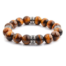 Load image into Gallery viewer, Natural Stone and Stainless Steel Stretch Bracelet (12mm): Red Tiger Eye