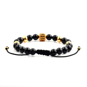 Crucible Men's Stainless Steel Cz Adjustable Bracelet: Black Onyx/Gold