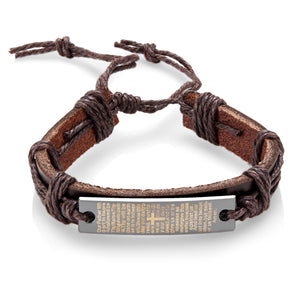 Crucible Men's Leather Lord's Prayer Adjustable Bracelet: Brown, Black