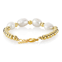 Load image into Gallery viewer, Polished Freshwater Pearl Stainless Steel Bead Bracelet: Gold