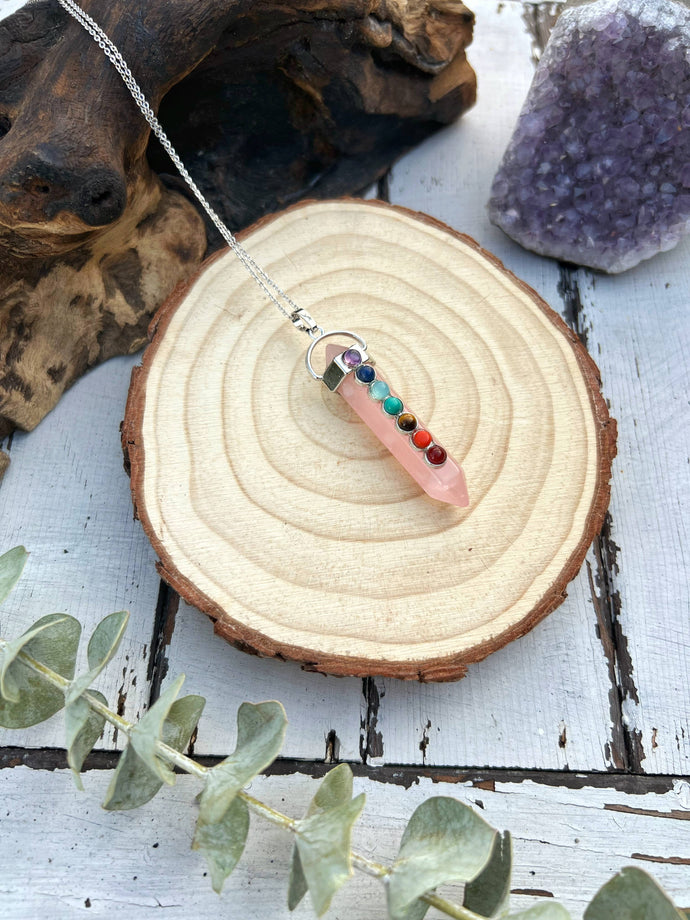 7 Chakra Gemstone Healing Point Necklace (Pink)