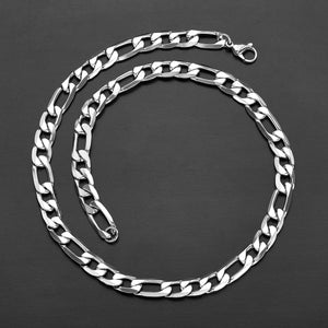 Polished Stainless Steel Beveled Figaro Chain Necklace