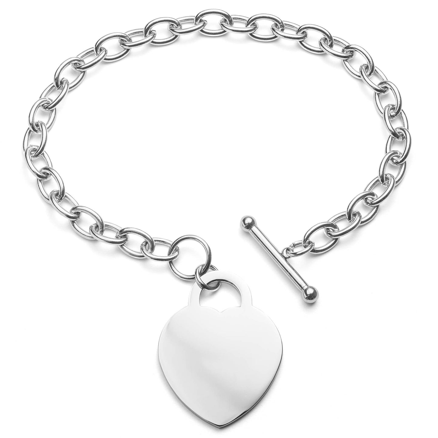 Women's Large engraving Heart Charm Bracelet