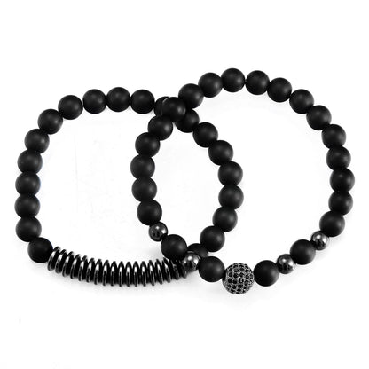 Matte Agate and Hematite Beaded Bracelet Set