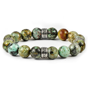 Natural Stone and Stainless Steel Stretch Bracelet (12mm): Red Tiger Eye
