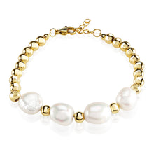 Load image into Gallery viewer, Polished Freshwater Pearl Stainless Steel Bead Bracelet: Gold