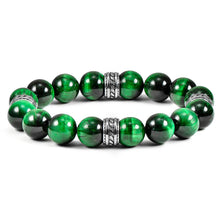 Load image into Gallery viewer, Natural Stone and Stainless Steel Stretch Bracelet (12mm): Green Tiger Eye