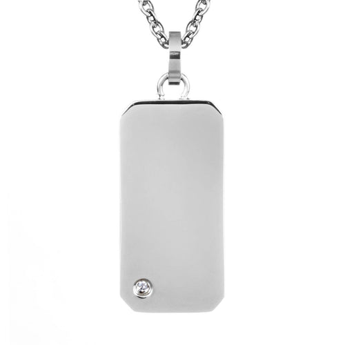 Cubic Zirconia Mini Stainless Steel Dog Tag