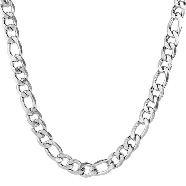 Polished Stainless Steel Beveled Figaro Chain Necklace