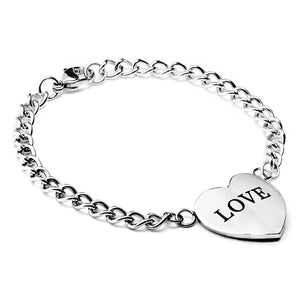 Engraved Heart Charm Stainless Steel Bracelet