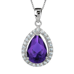Pear-Cut Colored Cubic Zirconia Sterling Silver Necklace