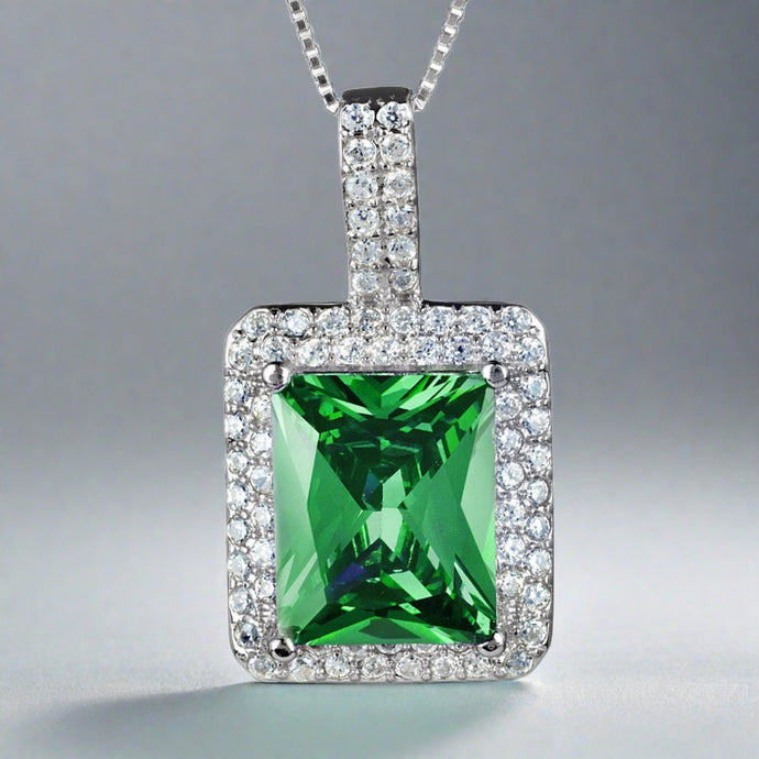 Elya Radiant Cut Pendant Necklace: Green