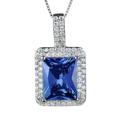 Elya Radiant Cut Pendant Necklace: Blue