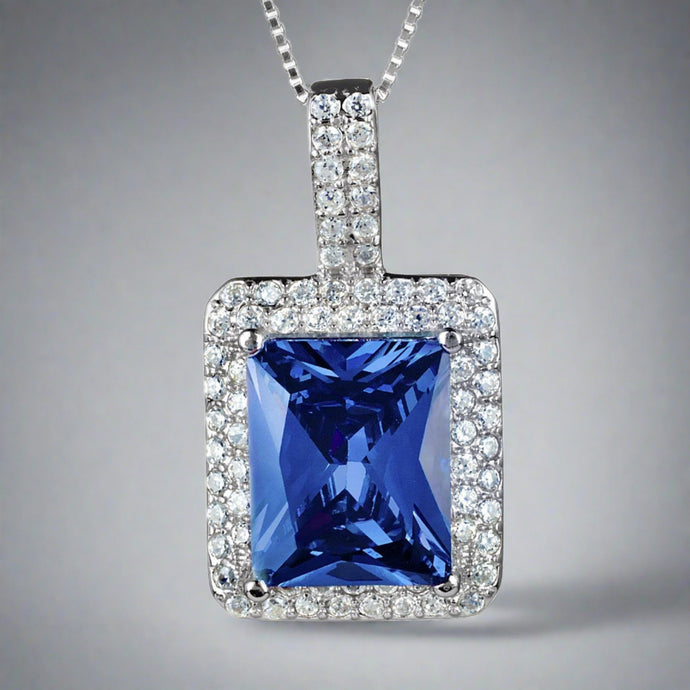 Elya Radiant Cut Pendant Necklace: Blue