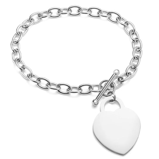 Women's Large engraving Heart Charm Bracelet