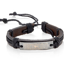 Load image into Gallery viewer, Crucible Men&#39;s Leather Lord&#39;s Prayer Adjustable Bracelet: Black