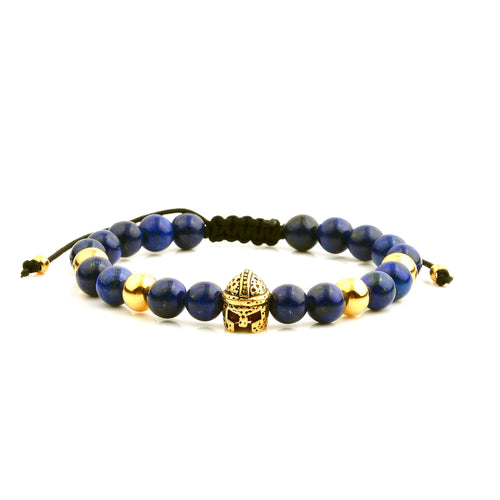 Spartan Helmet Natural Stone Beaded Adjustable Bracelet