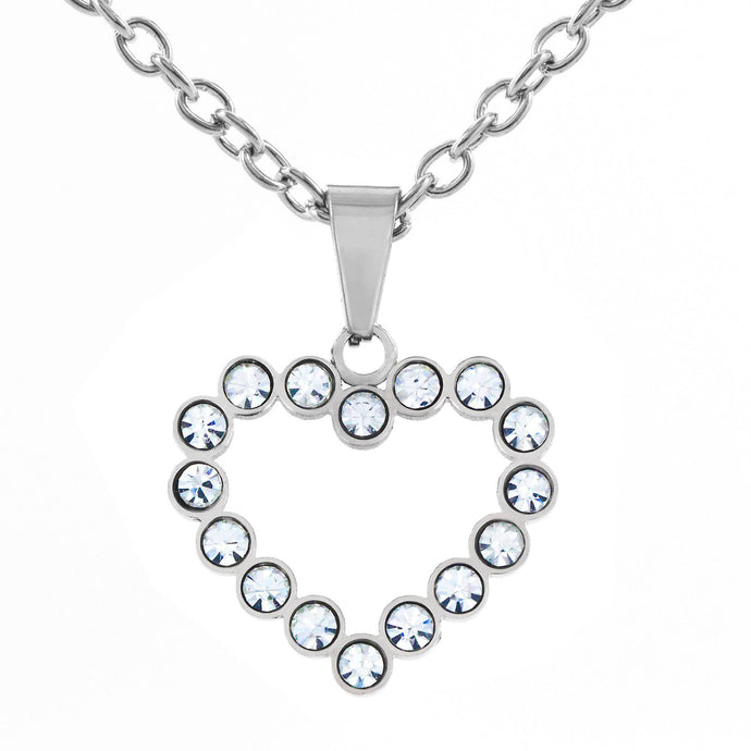 Cubic Zirconia Open Heart Stainless Steel Necklace