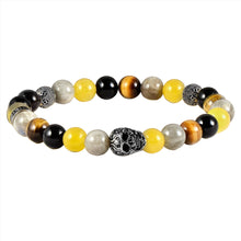 Load image into Gallery viewer, Crucible Skull Yellow Jade and Mixed Stone Stretch Bracelet