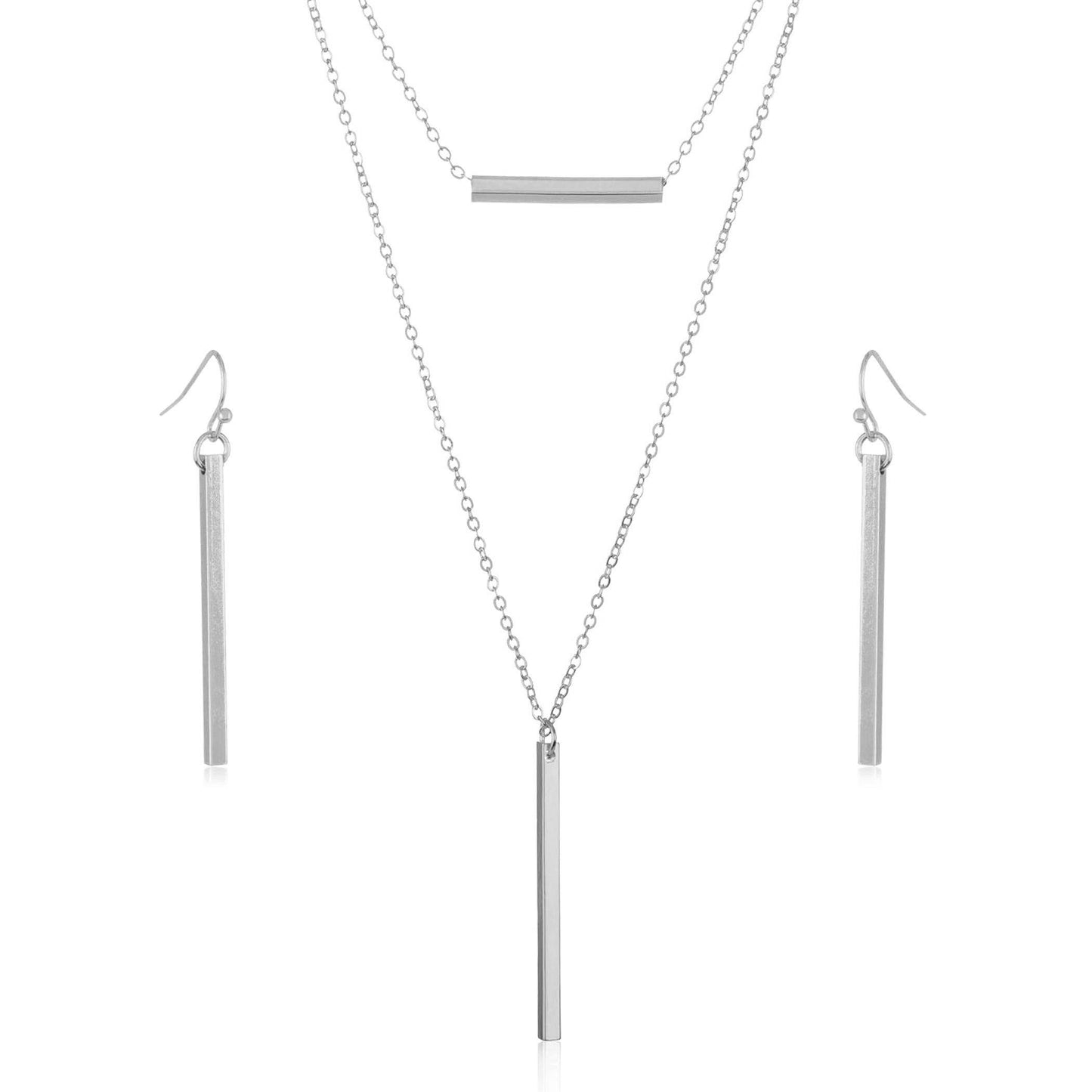 Double Layer Bar Necklace and Earring Jewelry Set