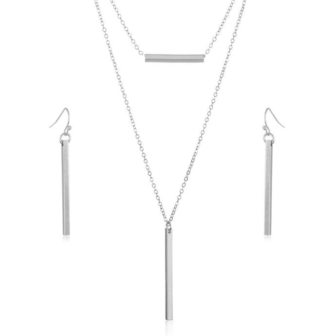 Double Layer Bar Necklace and Earring Jewelry Set