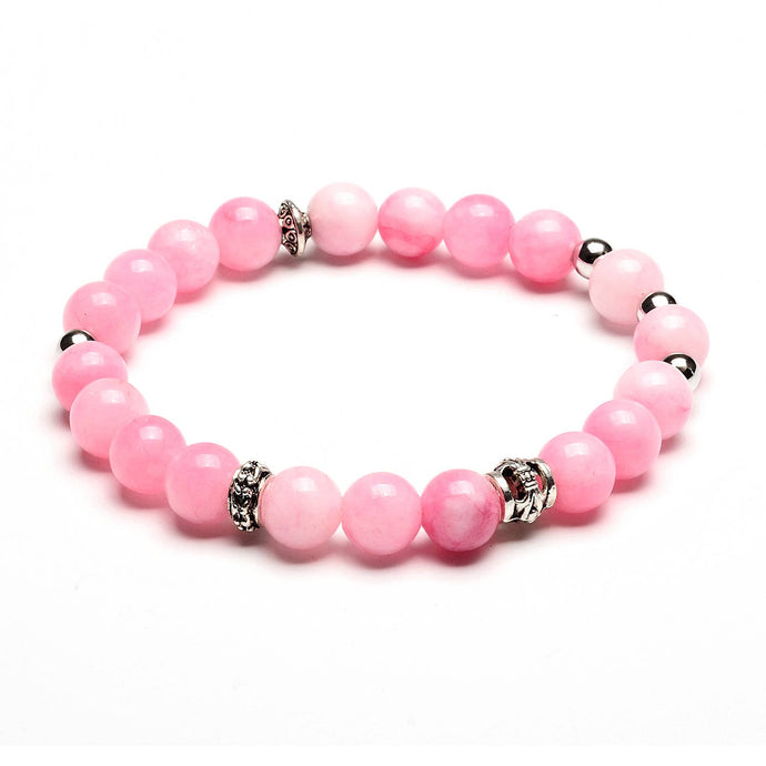 Dyed Pink Jade Natural Gemstone Beaded Stretch Bracelet