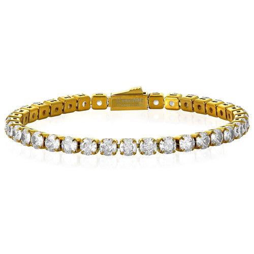 Crucible 18K Gold Plated Simulated Diamond Tennis Bracelet: 9 Inch