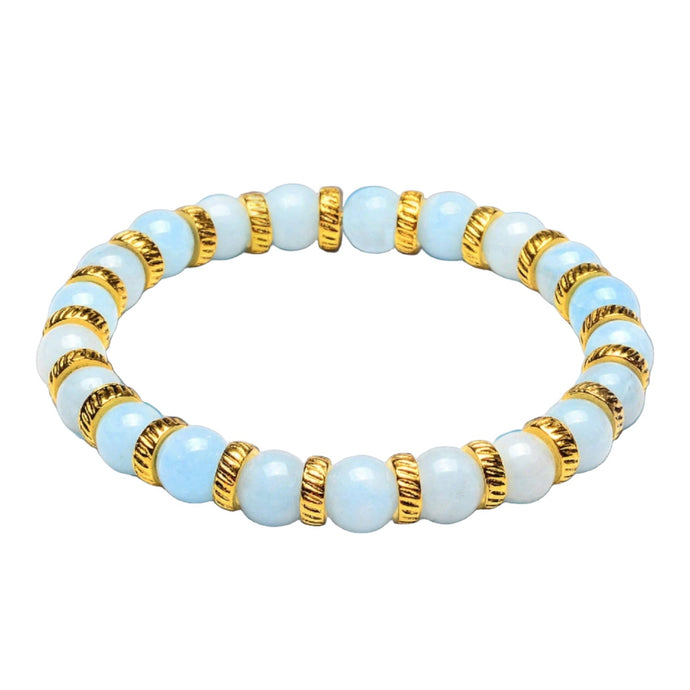 Dyed Jade Stone Bead Stretch Bracelet (8mm): Light Blue