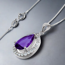 Load image into Gallery viewer, Pear-Cut Colored Cubic Zirconia Sterling Silver Necklace