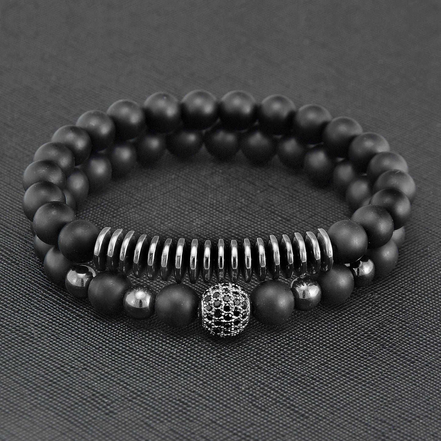 Matte Agate and Hematite Beaded Bracelet Set