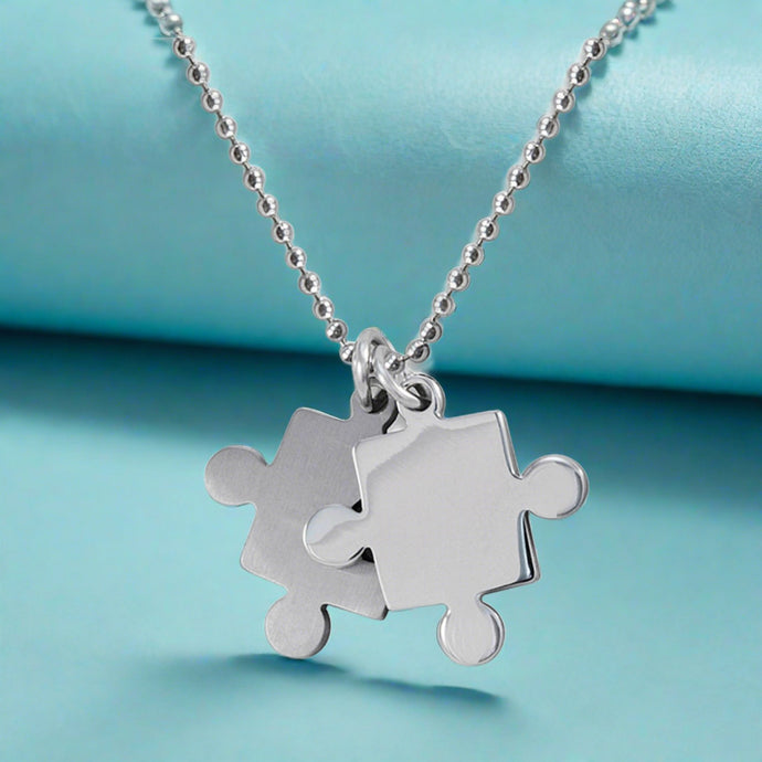 Autism Awareness Jigsaw Puzzle Pieces Steel Necklace