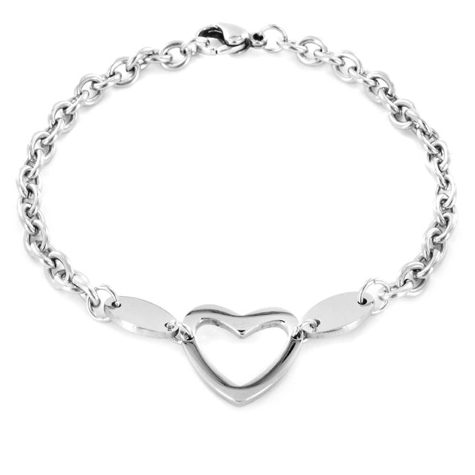 Polished Stainless Steel Heart Cut-Out Charm Bracelet