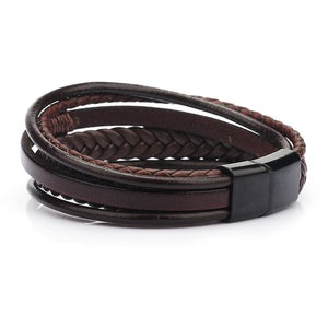 Trendy  Leather Bracelets Men Stainless Steel Multilayer Braided Rope Bracelets